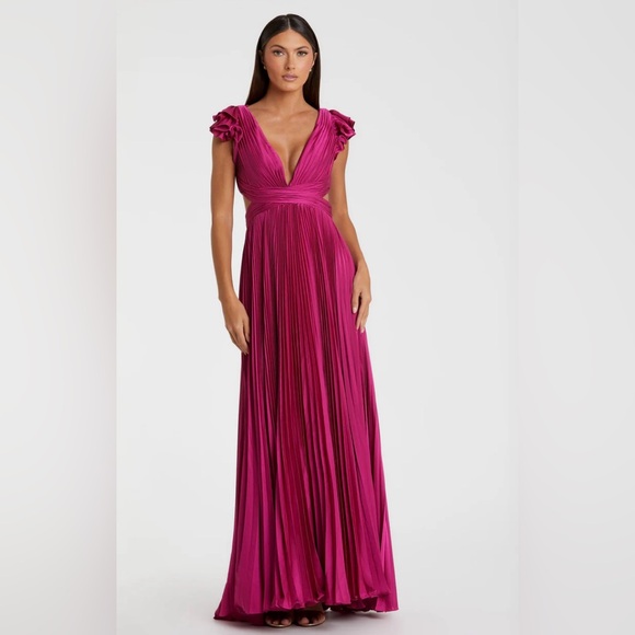 Mac Duggal Dresses & Skirts - NWT Mac Duggal Fuschia Pleated Ruffled Cap Sleeve Cut Out Lace Up Gown